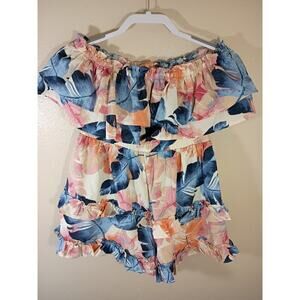 Miss Avenue Strapless Romper Multicolored Floral Ruffles Sz L Beach Festival...